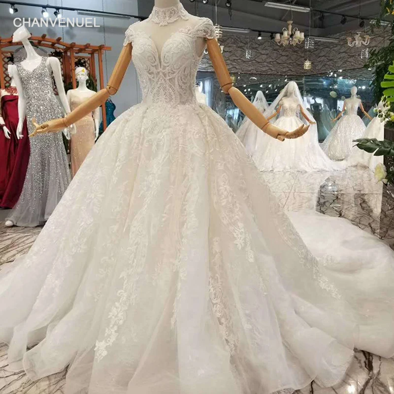 Lss068 Elegant Princess Beauty Wedding Dress High Neck Cap Sleeves
