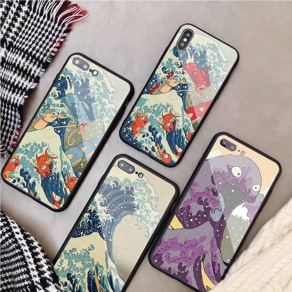 

The Great Wave Off Kanto pokemon Tempered Glass Phone Case For iPhone XR XS XS Max 8 7 6 6S Plus For iPhone 5 5C SE 5S X