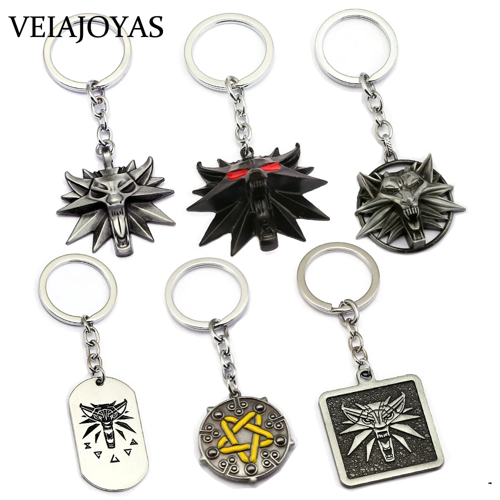 

The Witcher 3 Full Set Keychains Wild Hunt Wolf Shape Metal Keyring Holder Car Chaveiro Keychain Game Pendant Necklaces Jewelry