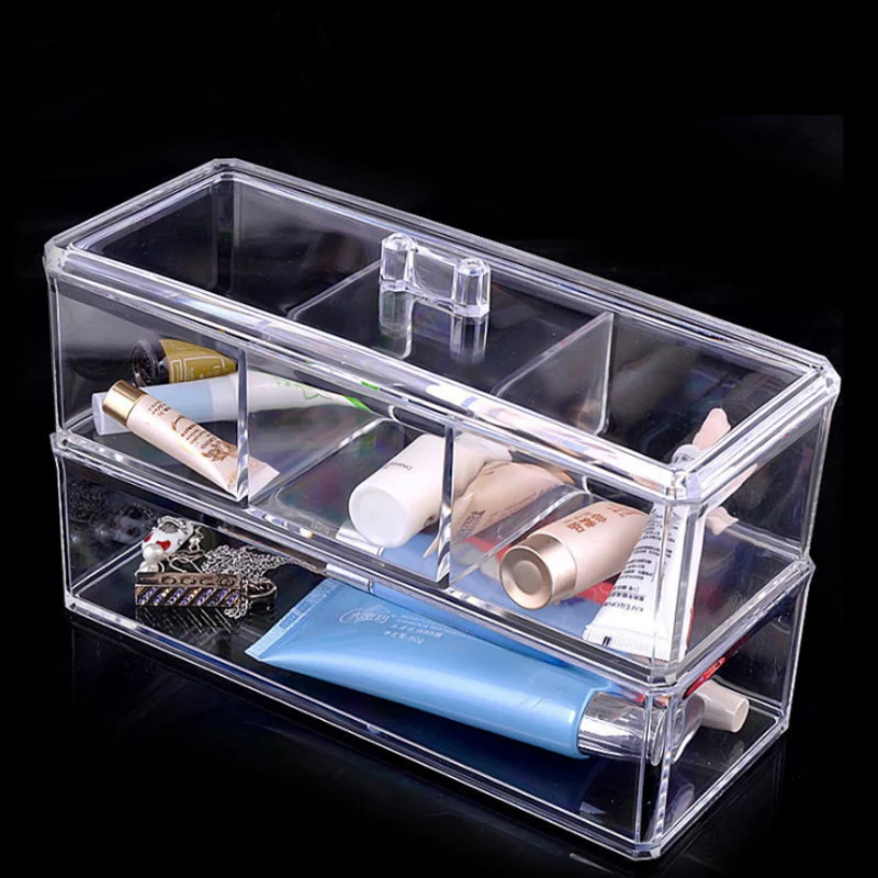 Double Layer tier Makeup organizer box jewelry storage case with cover