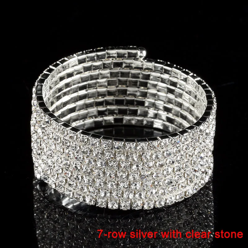 TDQUEEN 7-10 Rows Rhinestone Bangle Bracelet Silver Plated and Gold Color Metal Sparkly AB Crystal Indian Bangles for Women - Image 3