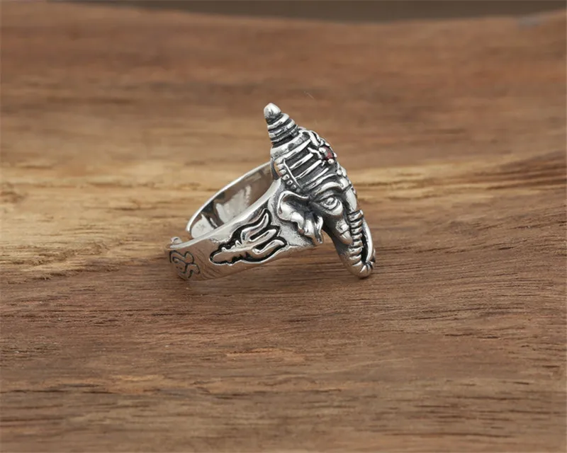BESTLYBUY 100% Настоящее чистое серебро 925 пробы Ganesha кольца для мужчин винтажный стиль