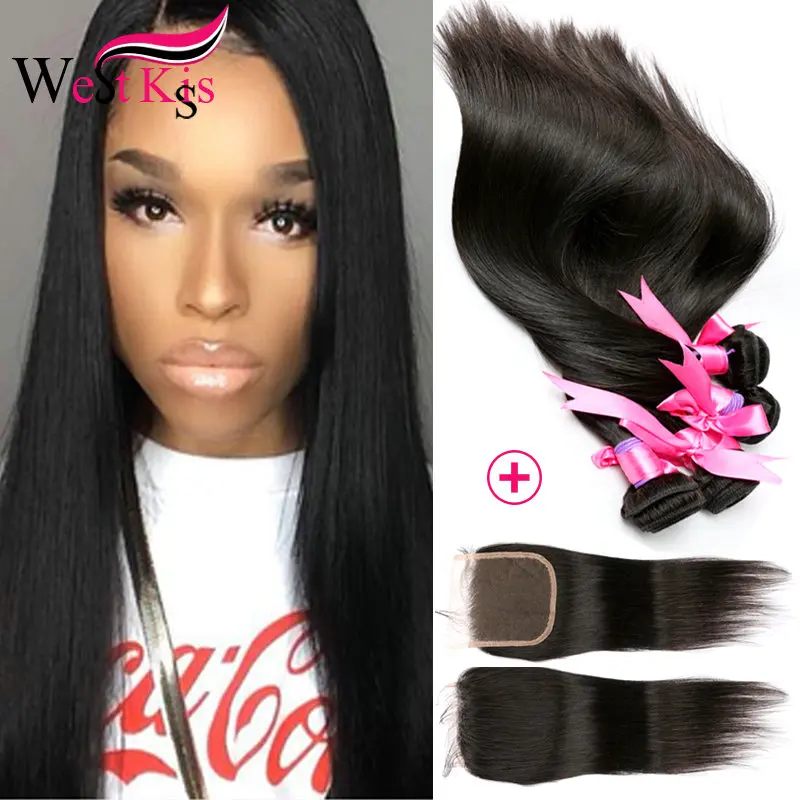 West Kiss Hair 4 bundles with Closure Malaysian Virgin Hair Straight