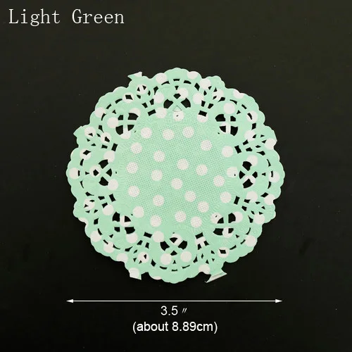 100pcs 3.5" Polka Dots Lace Paper Doilies Cake Paper Mat Decoupage Paper Doilies Placemat Napkin Pads Party Wedding Decoration - Color: light green