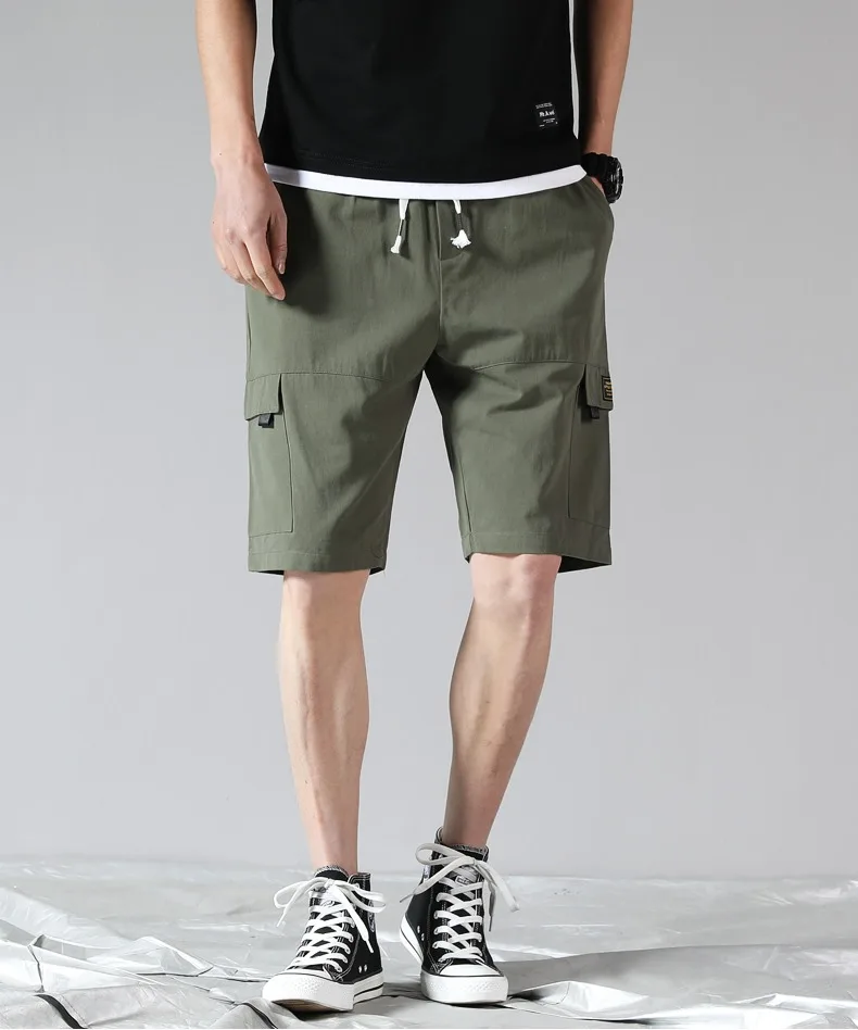 Мужские хлопковые шорты с накладной карман с эластичной резинкой на талии