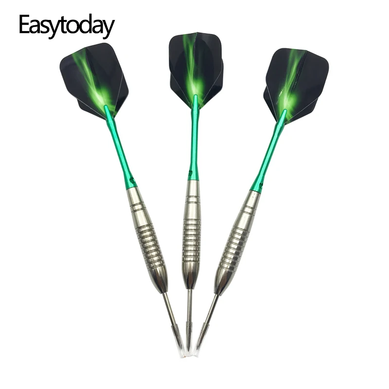 Easytoday 3Pcs/sets High Quality Steel Tip Darts Set Professional Throwing Games Metal Barrel Green Aluminum Darts Shafts Flight