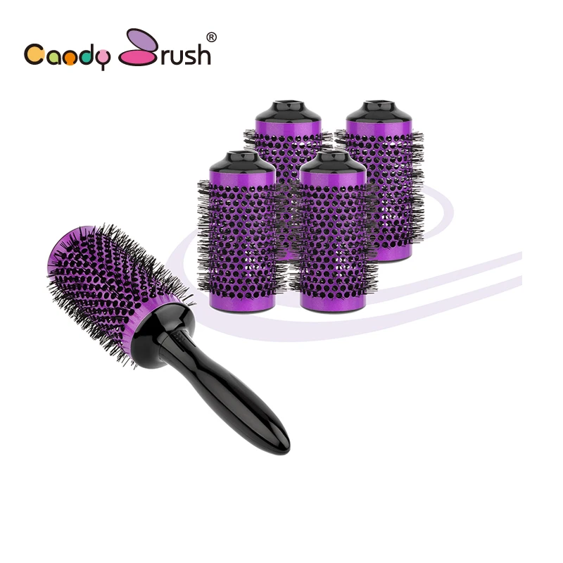 6 Rollers 1 Handle Aluminum Round Brush Set Barber Hair Salon Tools Hair Brush Diameter 55mm