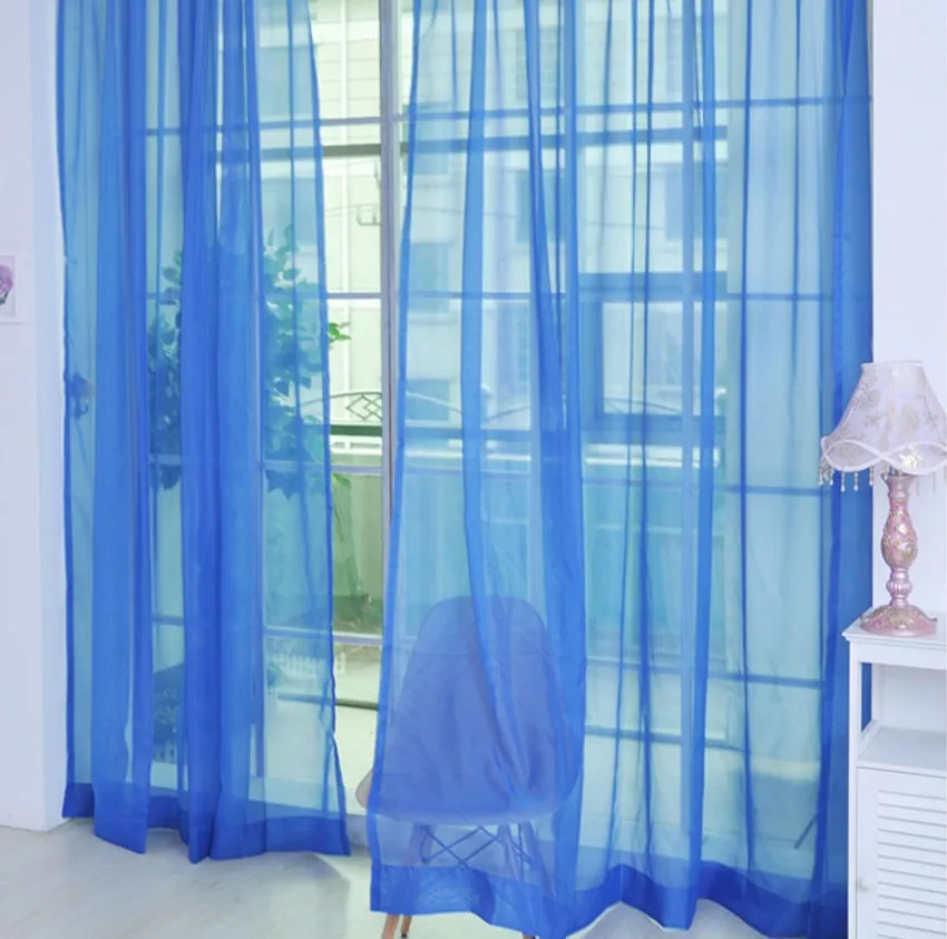Новое поступление цветочные тюль вуаль двери окна шторы с драпировкой и вставкой прозрачный шарф делитель - Цвет: Azure