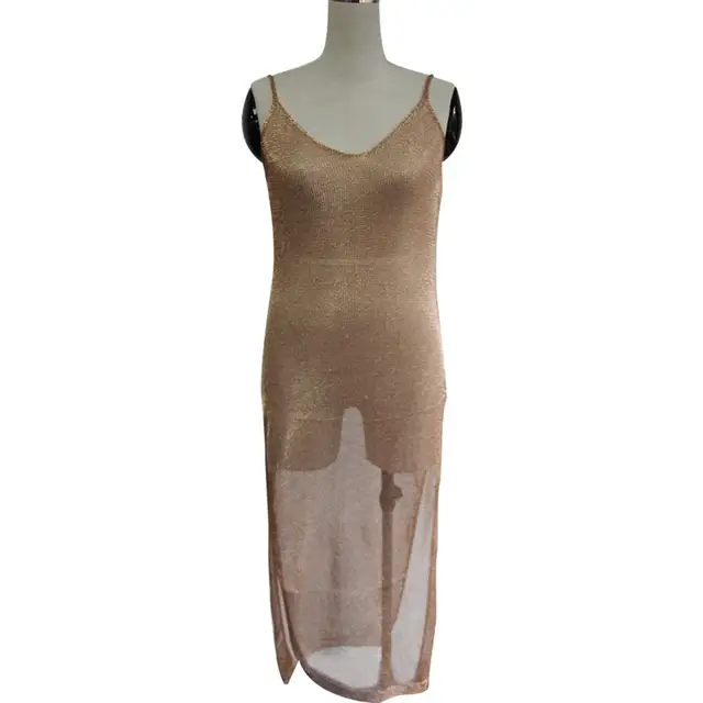 2018 Sexy Mesh Sheer Knit Net Long Beach Dress Beach Cover up Cover ups