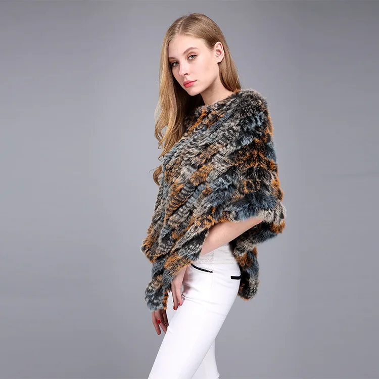  Winter Warm Shawl Poncho For Women Knitted Real Rabbit Fur Shouder Pashmina Capes Lady Natural Fur Wraps (7)