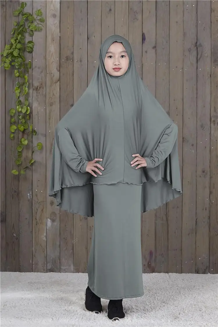 Abaya/длинное мусульманское платье-хиджаб Maxi для девочек; комплект одежды для молитвы в мусульманском стиле; Рамадан; Бурка; костюмы для детей с полным покрытием; новое арабское платье - Цвет: Серый