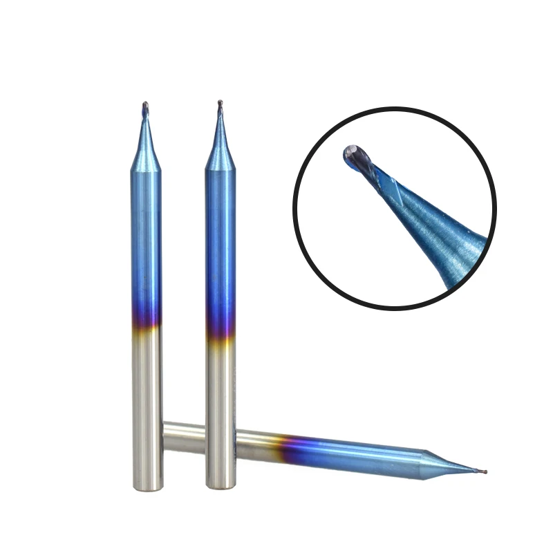 XCAN 1 шт. R0.1-R0.45 микро сферическая Концевая мельница с нано синим покрытием ЧПУ фреза 2 флейты микро карбид фреза