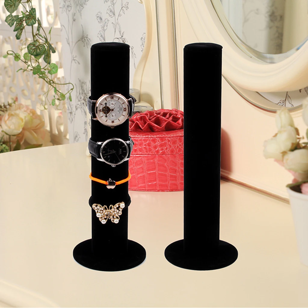 Portable PVC Bar Velvet Covered T-Bar Vertical Tower Jewelry Bracelet Watch Stand Bangle Display White/Black
