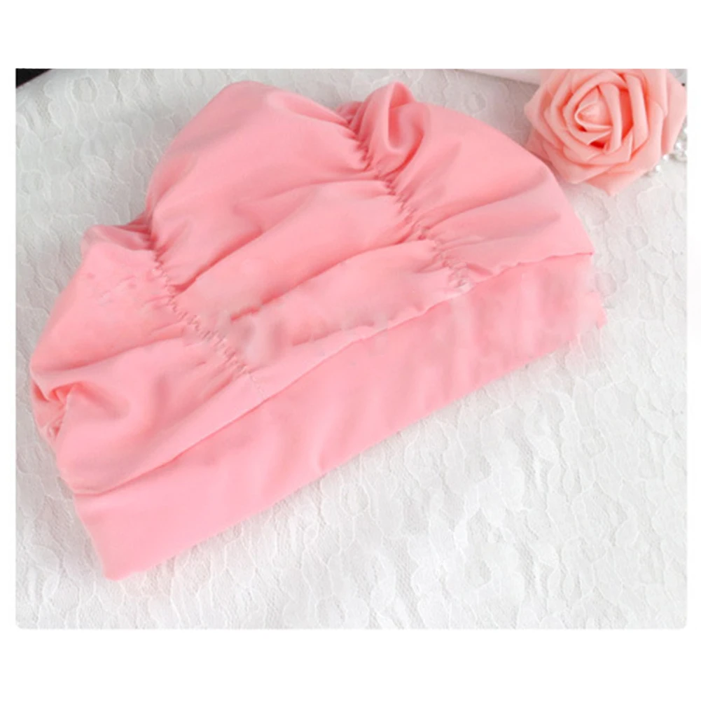Мужская Женская портативная пляжная эластичная однотонная плиссированная дизайнерская шапочка для плавания, шапочка-бини для взрослых, мягкая нейлоновая Спортивная эластичная шапочка для купания - Цвет: Розовый