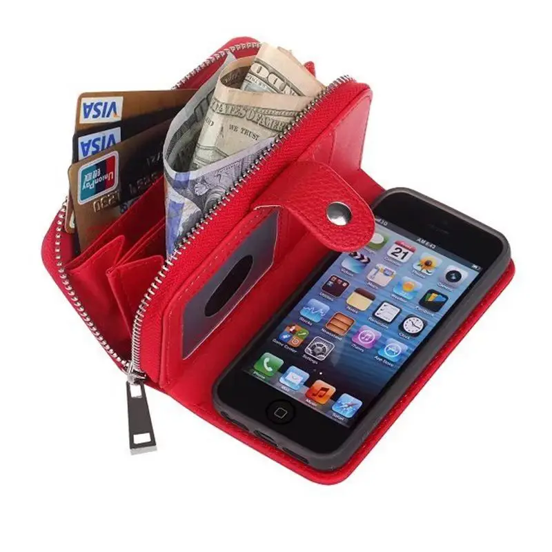 Luxury Handbag Zipper Wallet Case For Iphone 5 5S SE