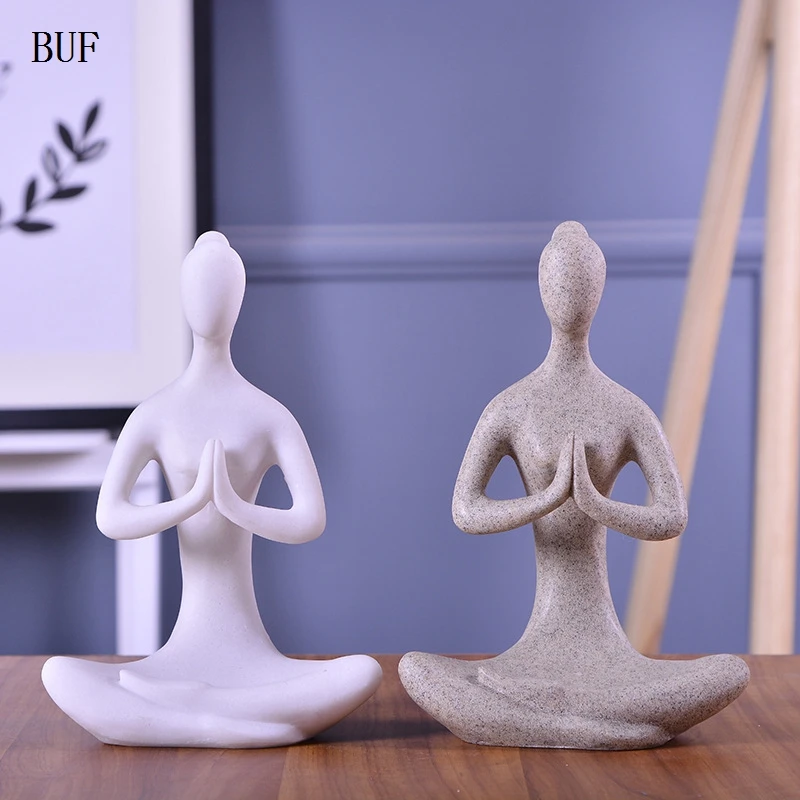 BUF Modern Home Decoration Statue Fashion Abstract Yoga Figure Sculpture Handmade Sandstone Art Collection Gift Ornament - Image 2