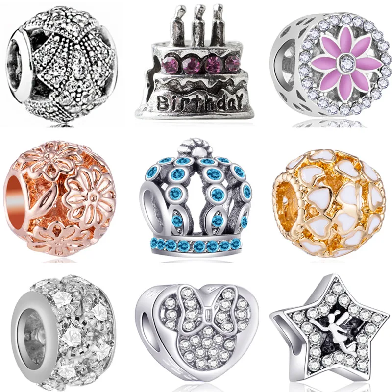 

Low Price Beautiful Ball Cake Owl Lock Stars Mickey Mouse Beads Fit Pandora Charms Bracelets DIY Trinket for Women Berloques