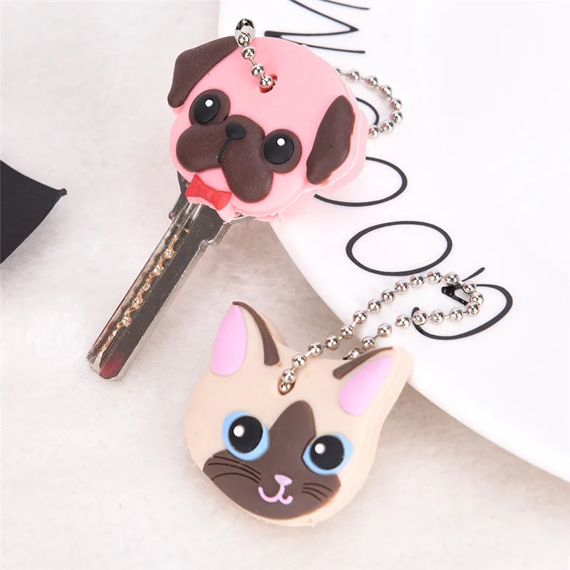 

1Pc Shell Cat Hamster Pug Dog Jewelry Kawaii Animals Head Shape Keychain Gift Cover New Silicone Key Ring Cap Case