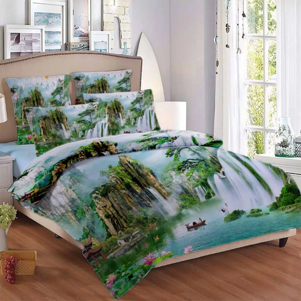 

Chinese landscape waterfall Bedding Quilt Cover Duvet Cover Set Pillowcase Microfiber Soft Comforter Bedroom Single Queen King