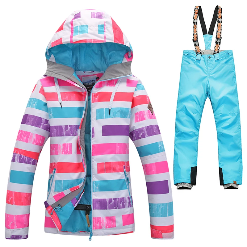 Gsou Snow women ski suit set snowboard jacket pants woman windproof