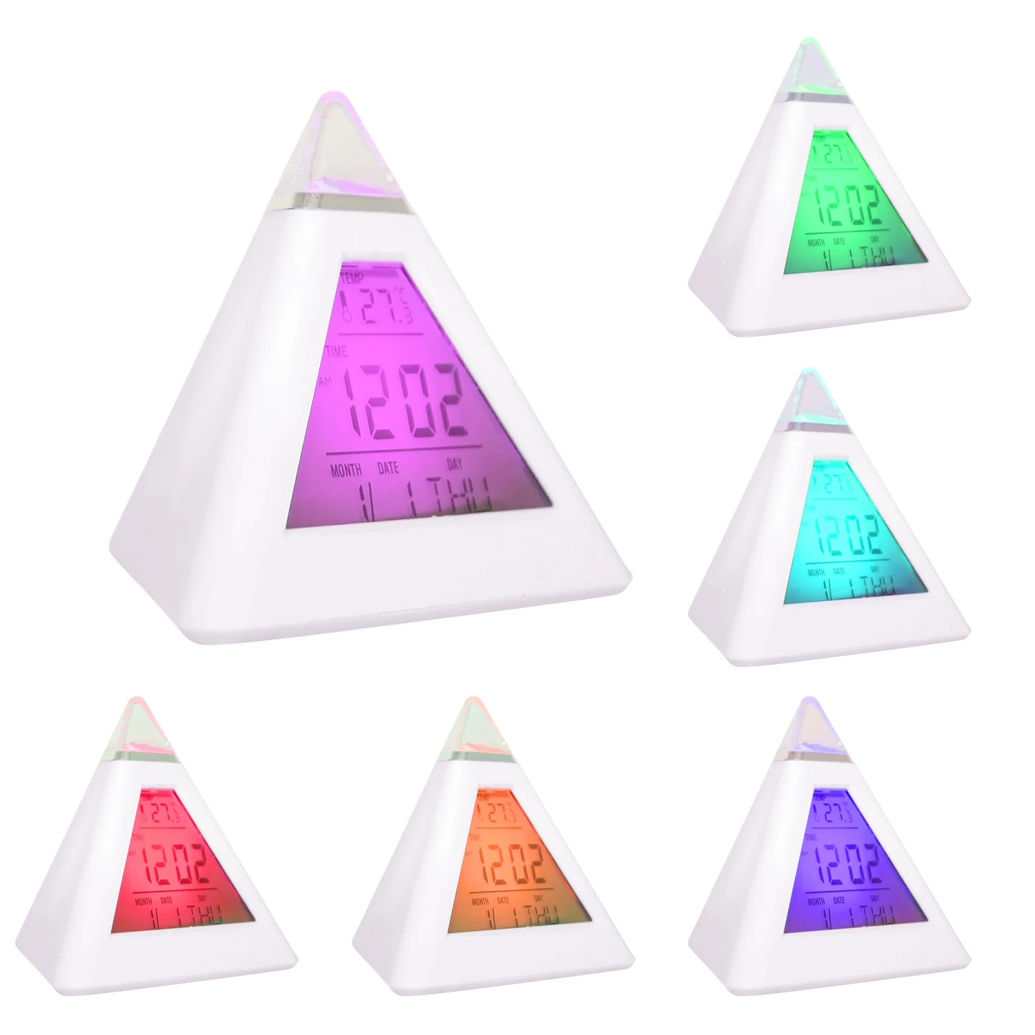 Multi function 7 Colors Changing LED Backlight Alarm Clock LCD Desktop Digital Timer Calendar