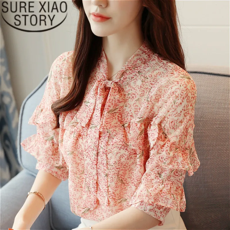womens tops and blouses korean fashion clothing 2019 Chiffon blouse shirts ladies tops  Stand women blouses shirts 2741 50