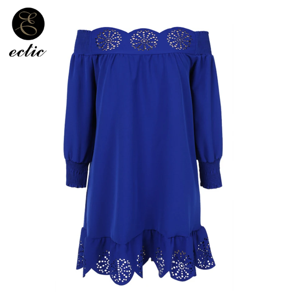 

Gown Blue Sukienka Ruffle Mini Dress Openwork Dress Robe Femme 2019 Off Shoulder Long Sleeve Formal Dress Women Elegant Kleider