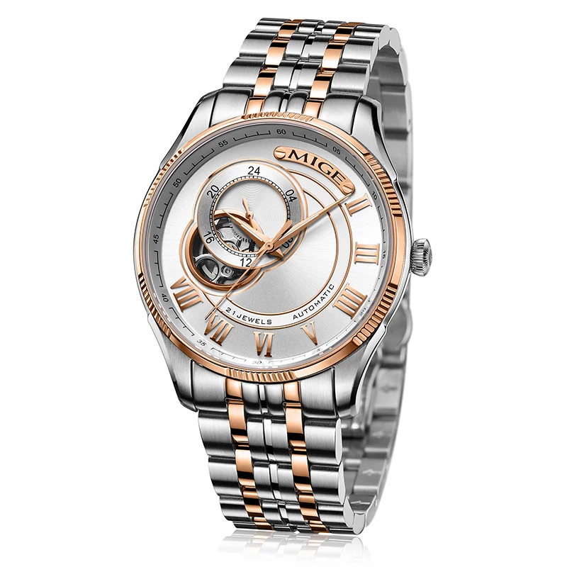 2017 Real Sale Brand Skeleton Mechanical font b Watches b font White Whiteface Steel Watchband Japan