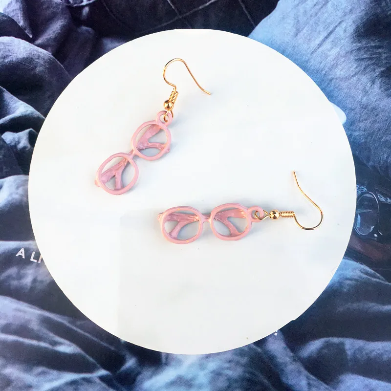 Уникальный сплав солнцезащитные очки Висячие серьги индивидуальные очки Рамка Висячие серьги для девочек Забавные вечерние ювелирные изделия подарок - Окраска металла: pink