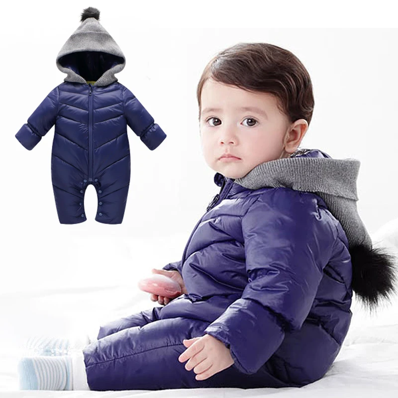 Winter Baby Rompers Enhanced jumpsuit Solid Color Hooded Keep Warm duck