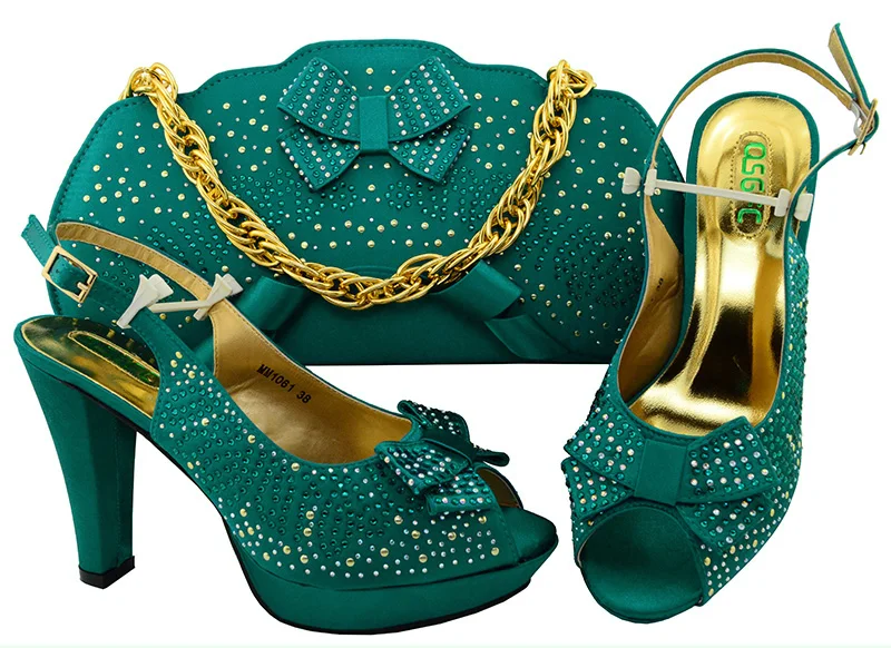 

New arrival teal color high quality high heel 4.1 inches with big size 38 to 43 sandal shoes with matching clutches bag SB8087-4