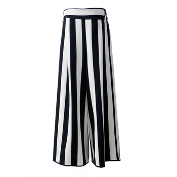 

Women Brief Style Elastic Waist Vertical Stripe Loose Straight Flare Pants All Matching Clothing FS0720