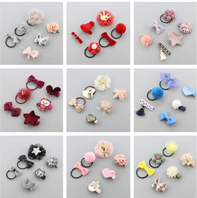 6pcs/set Fashion Princess Boutique Flower Crown Hair Accessories Girls High Quality Hair Clips hair bands Hair Bows headwear T47