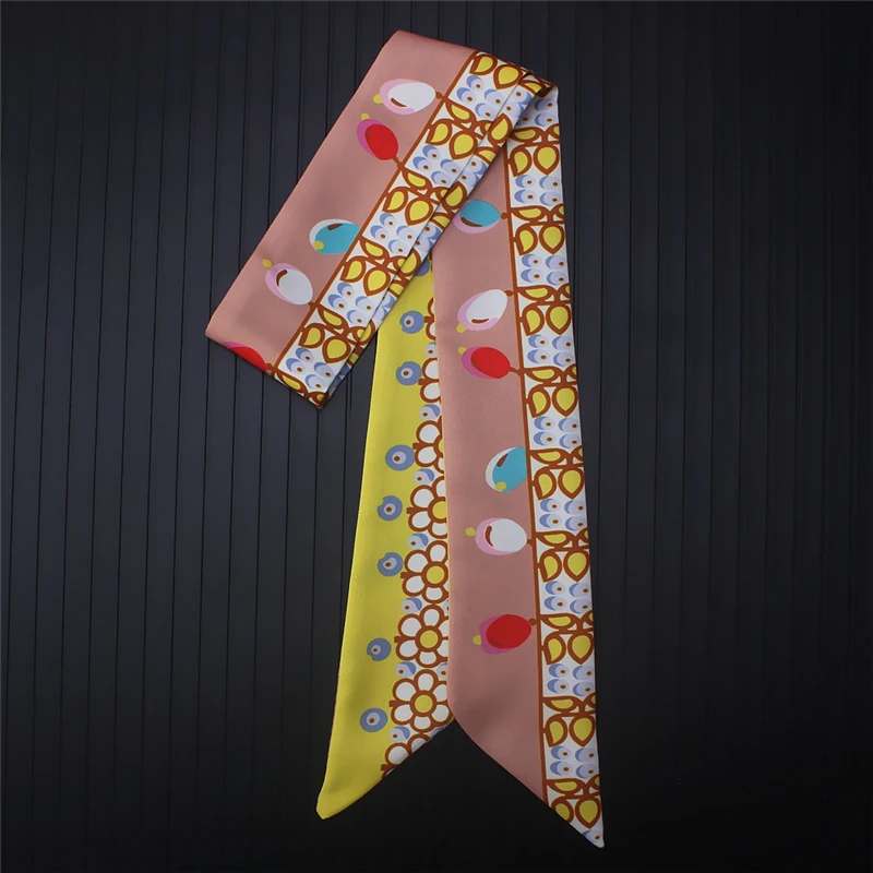 

2019 New Women Skinny Scarf Silk Neck Scarfs Print Fashion Lady Ribbon Bag Scarves Female Hair Tie Band