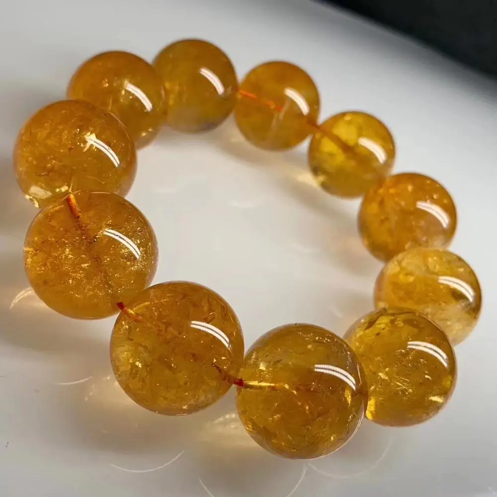 Натуральный желтый цитрин кристалл большой круглый бисер браслет женский драгоценный камень 20 мм бусины богатый камень подарок на день рождения AAAAA
