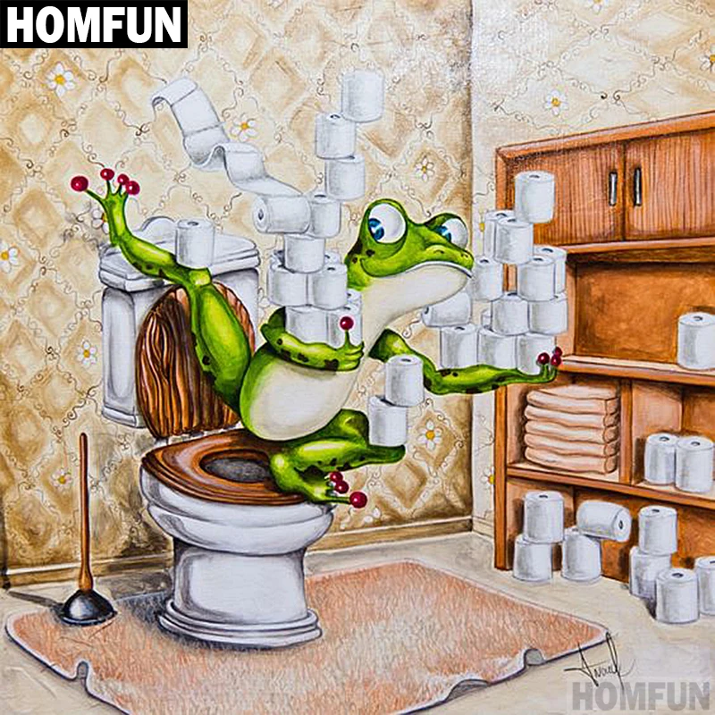 

HOMFUN Full Square/Round Drill 5D DIY Diamond Painting "Frog toilet" 3D Embroidery Cross Stitch 5D Home Decor Gift A00615