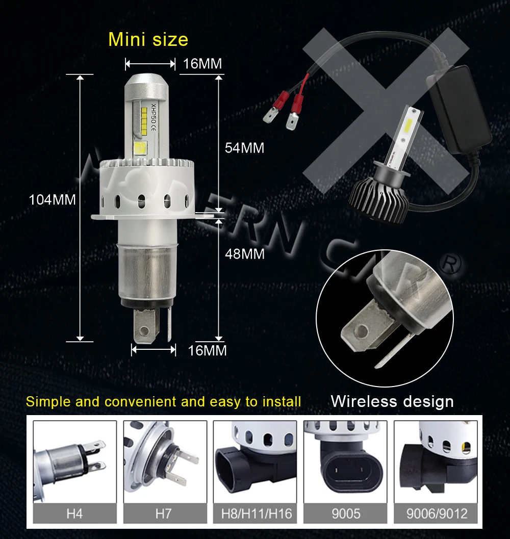 Современный автомобильный XHP50 зэс Мини Размер Авто головного средства ухода за кожей Шеи светильник H1 H7 H4 H11 светодиодный головной светильник лампы беспроводной дизайн 12v светодиодные фары светильник для 24v б/у