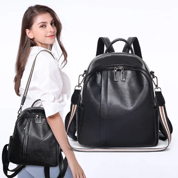

Teenage Backpacks Travel Bag Classic School Backpack Shoulder Rucksack Bookbag Black Leather Satchel Backpack