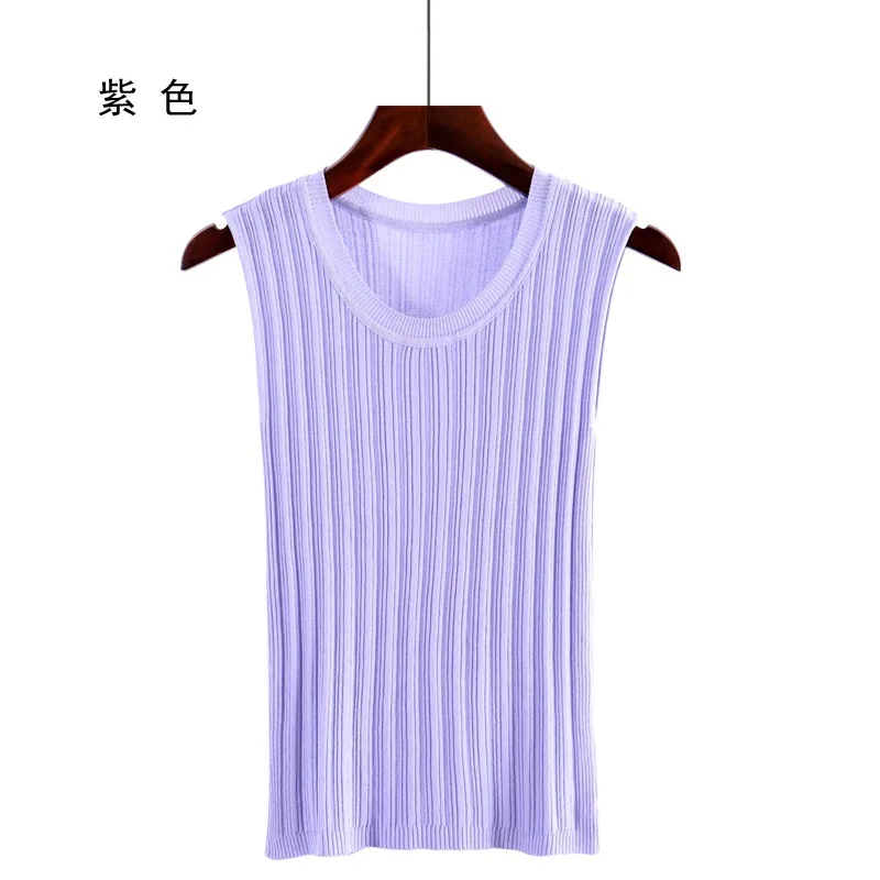 D00654 purple Дышащие женские тонкие трикотажные топы с круглым вырезом, женские трикотажные топы без рукавов, базовые однотонные футболки для девочек - Цвет: D00654 purple