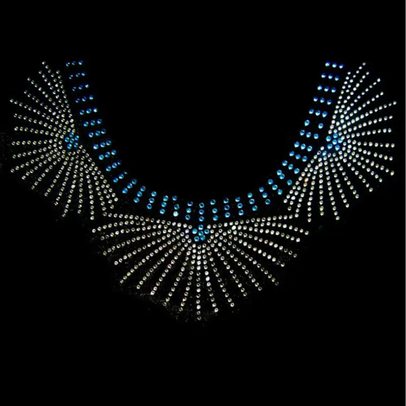 Floral Neckline Collar Trim Rhinestones Iron on Hot Fix Motif Heat Press Applique Patch