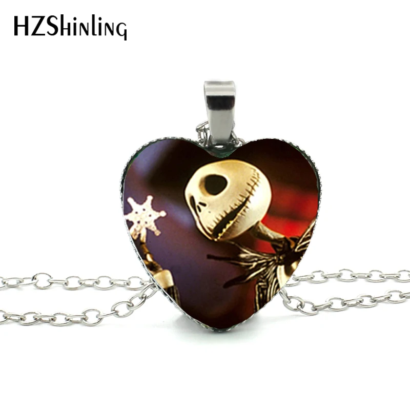 

New Jack Skellington Heart Necklace Halloween Pendant Nightmare Before Xmas Heart Jewelry Murano Glass Heart Necklace HZ3