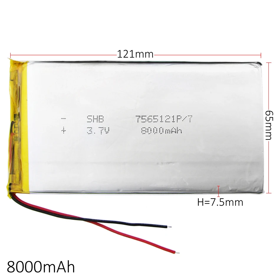 Дешево 3,7 V 8000mAh литий полимерная LiPo аккумуляторная батарея для планшета электронной книги gps psp DVD power bank планшетного ПК ноутбука 7565121