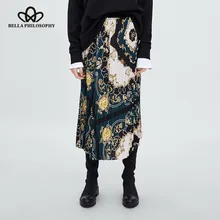 Wonder/Новинка года; винтажная плиссированная юбка миди с цветочным узором и цепочками; уличная одежда с эластичной резинкой на талии; повседневные юбки; Faldas Mujer