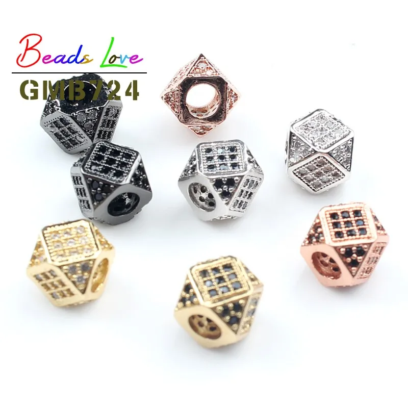 

3pcs/lot 7x7mm Geometric Metal Brass Micro Pave CZ Beads for Bracelet Jewelry Making Charms Crystal Spacer Beads DIY Accessories