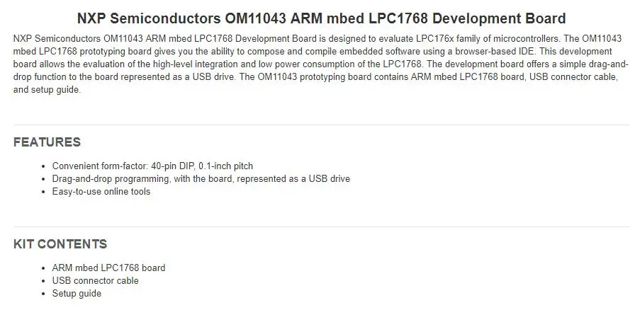 1 шт. x OM11043, 598 ARM mbed LPC1768 макетная плата оценка LPC1768