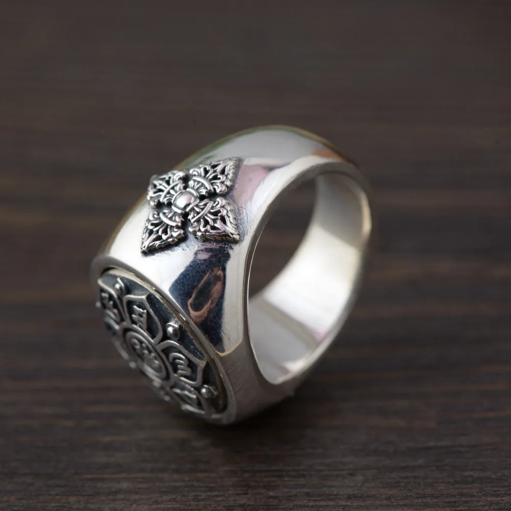 Балмора Твердые 925 пробы серебра буддийских шесть слов мантровые кольца для Для женщин Для мужчин подарок поворачивается серебряное кольцо Ювелирное Украшение SY22037