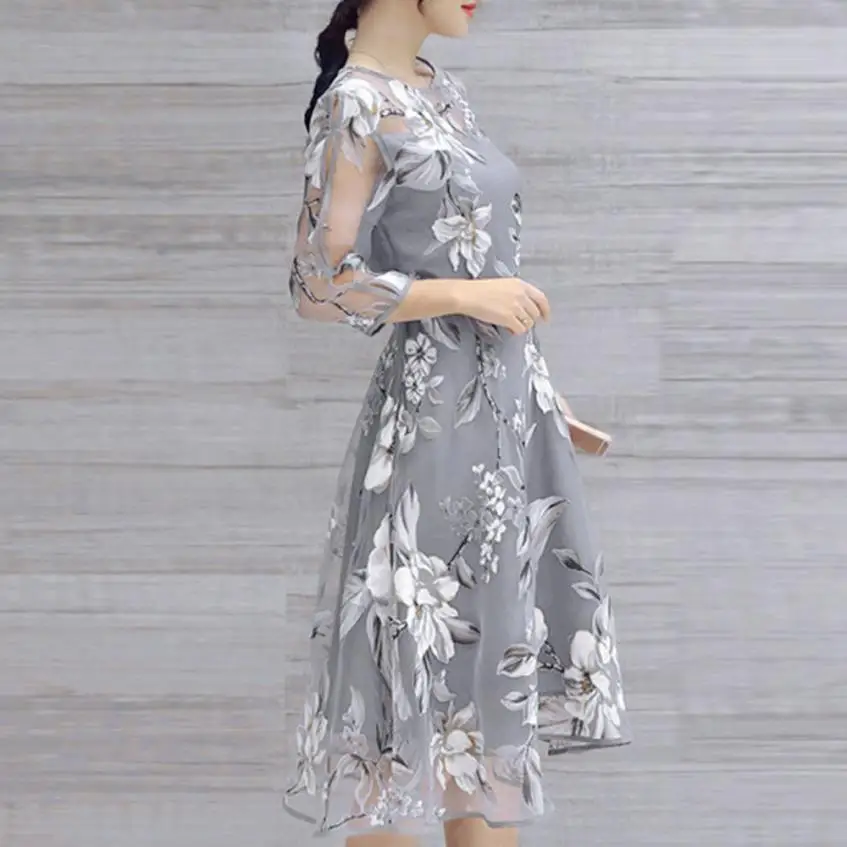 

Fashion dress new high quality girls Summer Organza Floral Print Wedding Party Dress Ball Prom Gown dress women
