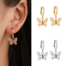 Мода бабочки серьги с подвесками Винтаж матовый обруч бабочка серьги Huggie цвета: золотистый, серебристый маленький круглый серьги кольца ювелирных изделий серьги, украшения для ушей