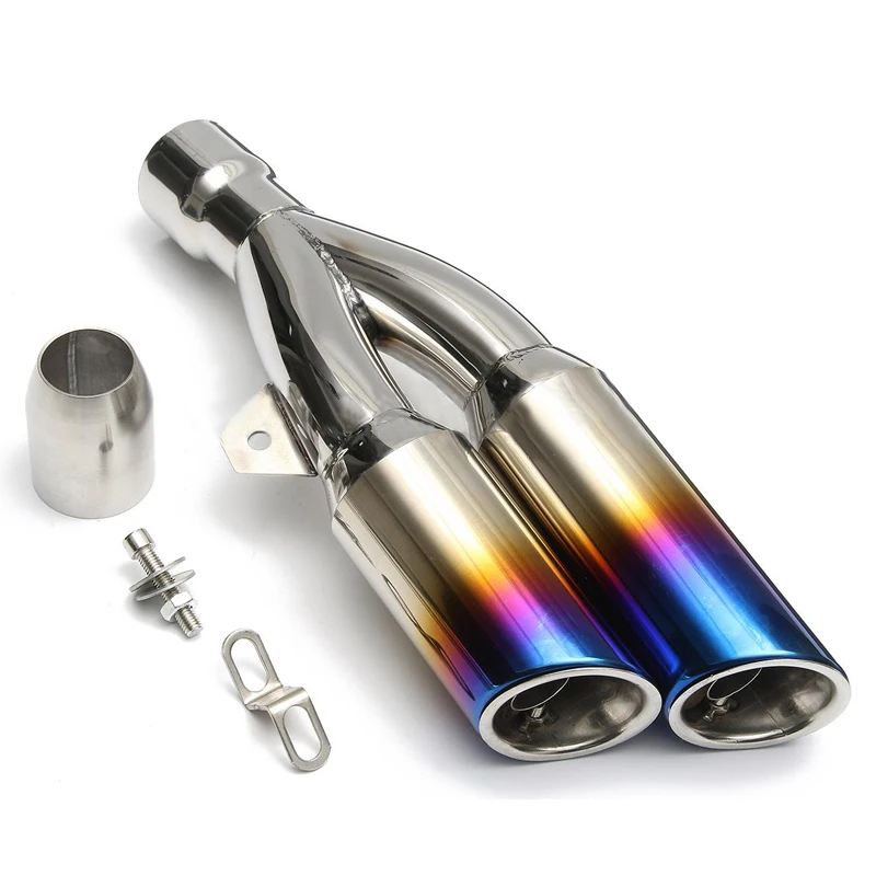

51mm Universal Motorcycle Exhaust Muffler Pipe Dual-outlet Exhaust With Removable DB Killer AK Sticker For Kawasaki Suzuki 250
