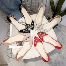 Г. обувь со стразами Женская обувь на плоской подошве с острым носком женская обувь с бабочкой